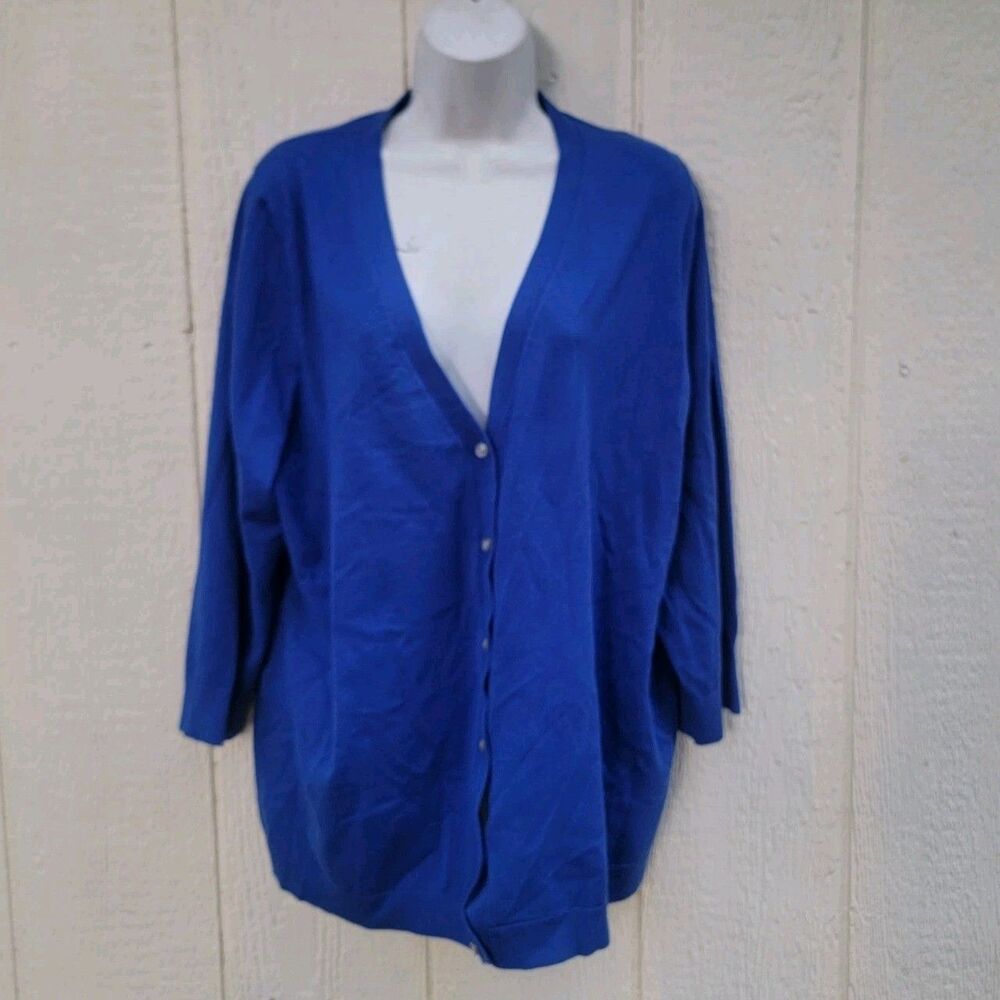 Women's Lands End Button Front Cardigan Sweater Blue Sz 1X (16w-18w)